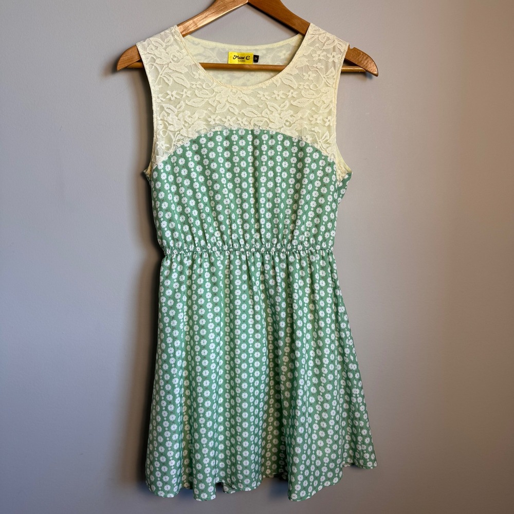 Max C London Floral Cottage Dress Sleeveless Party Lace Neck Boho Hippie Medium